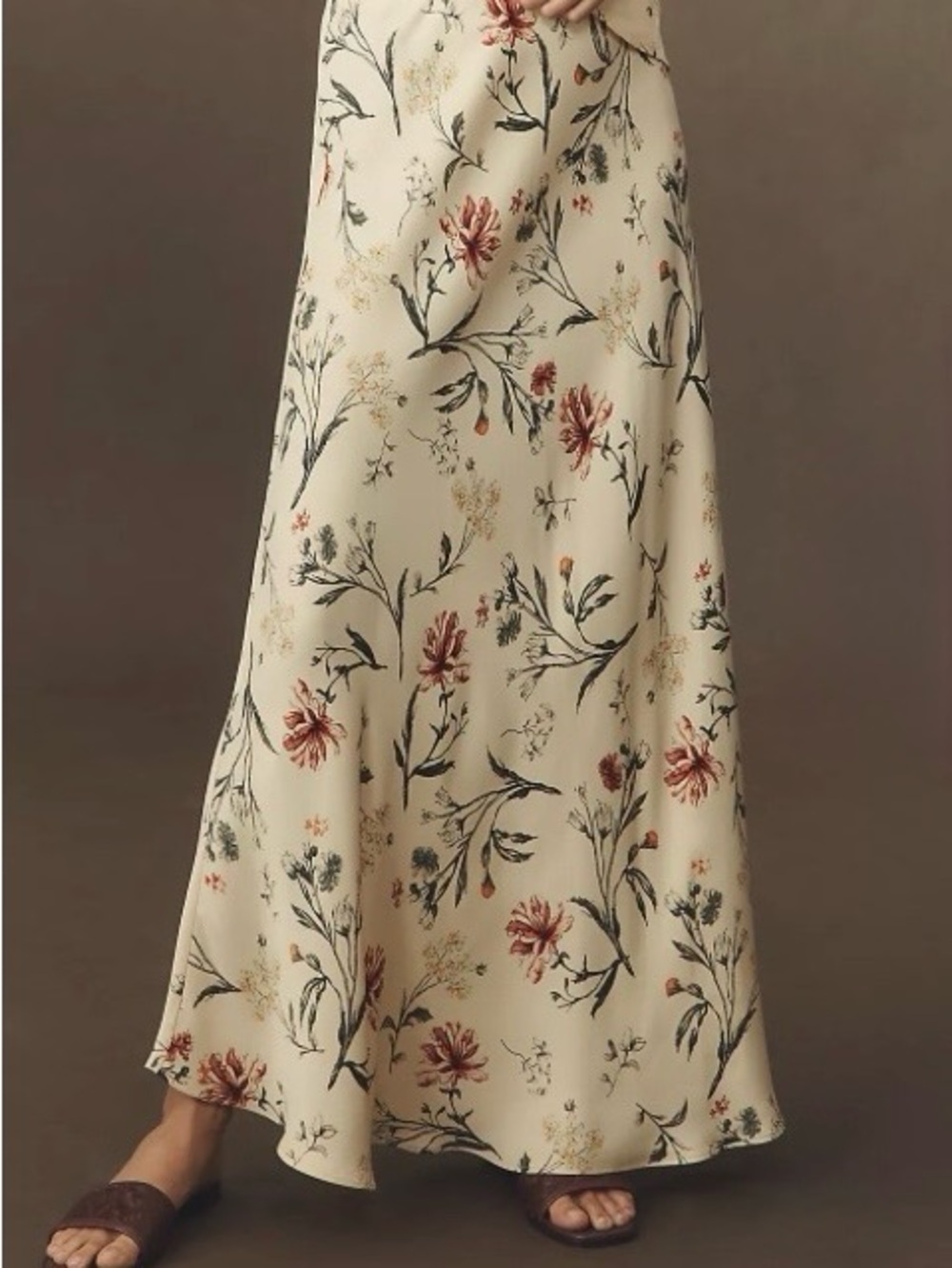 Anthropologie Cream Maxi Skirt with Rust Floral Print Size Large - Picture 4 of 12